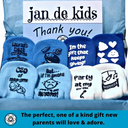 Vista 5 de Newborn Baby Socks Gift Set - 4 Soft Pairs - Comfortable - Unique - Funny - Perfect for Baby Showers - Sized 0-6 Months