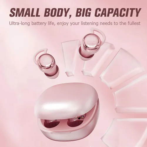 Vista 6 de Yihou Audífonos invisibles pequeños para dormir, color rosa, inalámbricos, Bluetooth, cómodos, para dormir de lado, pequeños, pequeños, discretos