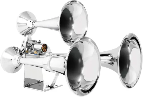 GG Grand General 69991 Chrome Heavy Duty 12/24V Train Horn with Triple Brass Trumpet for Superior Sound