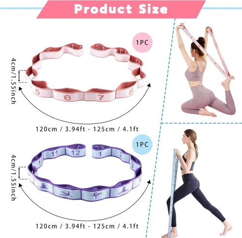 Vista 3 de 2PCS Elastic Yoga Stretching Strap with 12 Loops Stretch Resistance Exercise Bands for Yoga,Pilates,Dance,Rhythmic Gymnastics,Physical