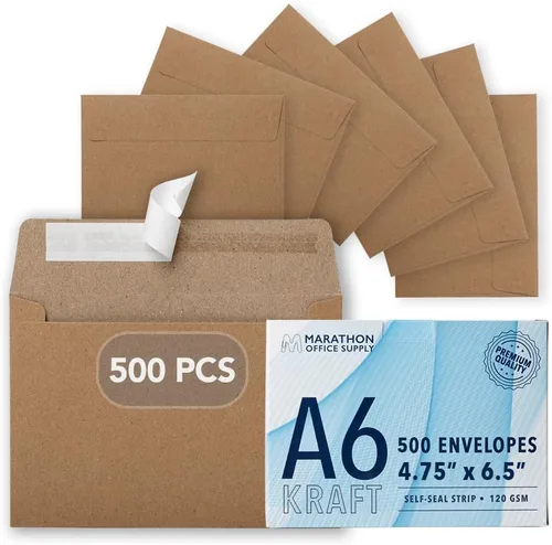 Vista 11 de MOS A7 sobres de papel kraft 5.25 x 7.25 pulgadas, paquete de 100 — sobres de invitación autoadhesivos marrones de peso pesado para bodas, tarjetas