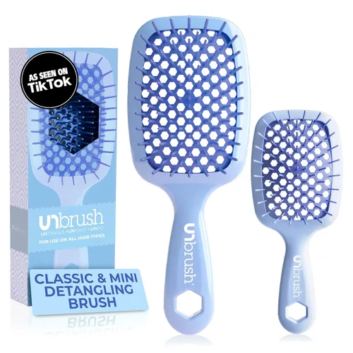 Vista 10 de FHI Heat - Paquete combinado de cepillo desenredante UNbrush — Cepillo UNbrush original y mini para todo tipo de cabello húmedo/seco — Cepillo
