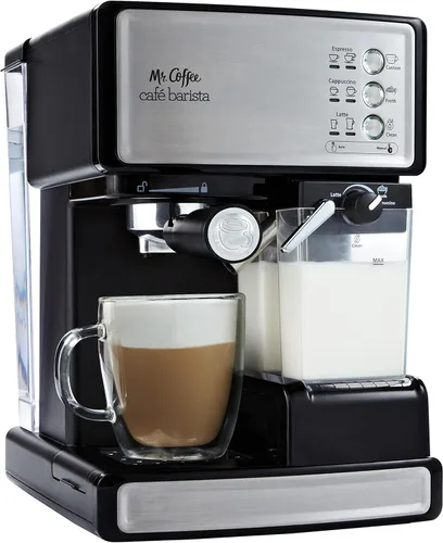 Mr. Coffee Máquina de café expreso y capuchino de acero inoxidable, cafetera programable con espumador de leche automático, bomba de 15 bares, ideal