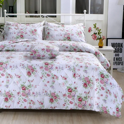 FADFAY Juego de edredón floral rosa tamaño King, edredón de verano floral desgastado 100% tela de algodón con relleno interior de microfibra suave,