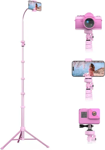 Vista 7 de UBeesize Trípode de teléfono de 62 pulgadas y palo para selfies, trípode para cámara con control remoto inalámbrico y soporte para teléfono