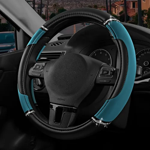 Vista 10 de Road Comforts Funda de cuero para volante, fabricada con piel de PVC, antideslizante, ajuste universal de 14 1/2 a 15 pulgadas, color beige