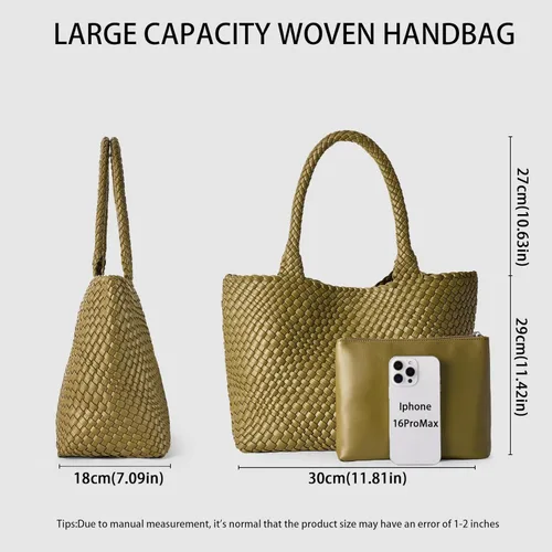 Vista 4 de Bolso de hombro tejido para mujer, asa superior de moda, piel vegana suave