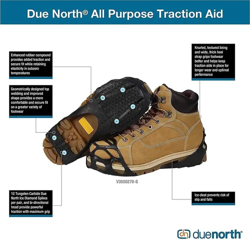Vista 8 de Due North All Purpose Ice Cleats - Pulse Grip Tread for Maximum Grip - 12 Replaceable Spikes, Fits Most Footwear (1 Pair)