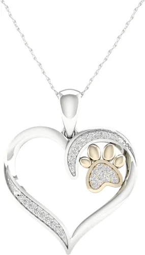 Collar con colgante de pata de oro rosa de 10 quilates con corazón de diamante TDW de 114 quilates para mujer (I-J,I2)
