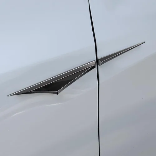 Vista 6 de Par de accesorios de metal 3D para automóvil para puertas laterales, hoja, calcomanías para guardabarros de automóvil, emblema de ala lateral, Negro