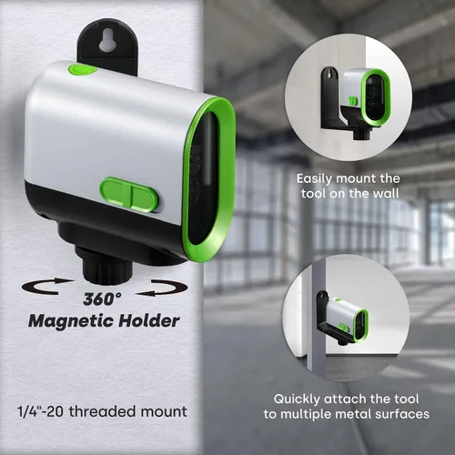 Vista 3 de ENVENTOR Nivel láser verde, nivel láser autonivelante, línea cruzada horizontal y vertical, soporte magnético giratorio de 360°, modo de pulso