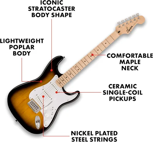 Vista 4 de Squier Sonic Series Stratocaster Pack - 2 colores Sunburst