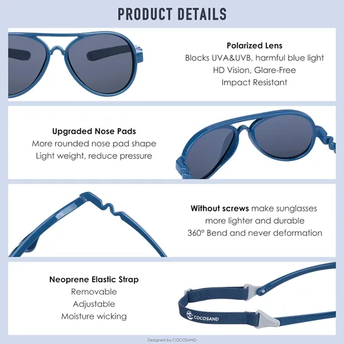 Vista 4 de COCOSAND Baby Sunglasses with Strap Flexible Aviator Frame UV Protection for Baby Infant Girl Boy 0-18 Months