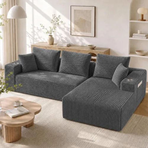 Vista 13 de Sofá modular modular en forma de U de 103 pulgadas con 2 otomanas Negro