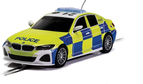 Scalextric BMW 330i M-Sport Police Car 1:32 Slot Race Car C4165, amarillo, azul y blanco