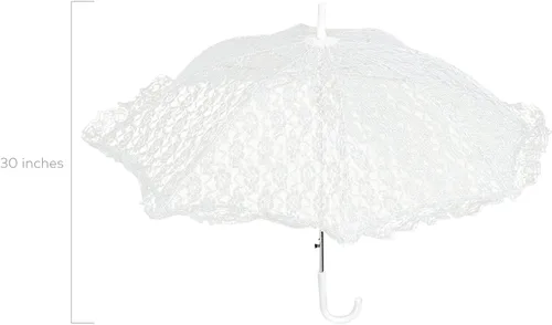 Vista 2 de Fun Express Sombrilla de encaje blanco de 30 pulgadas – Accesorios de boda elegantes para damas de honor y niñas de flores Paraguas decorativo