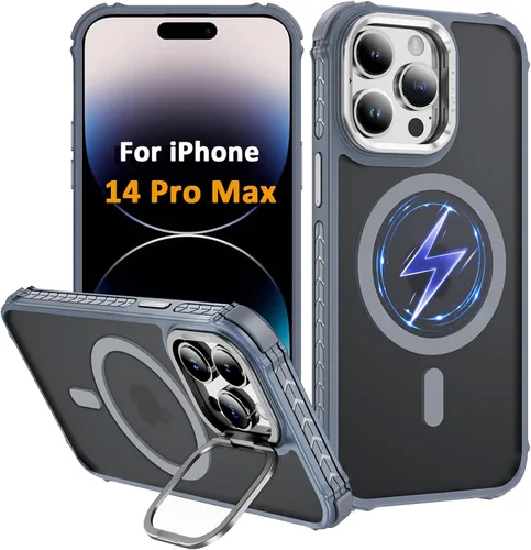 Vista 50 de Funda KETGII para iPhone 13, para iPhone 14, compatible con MagSafe, carga inalámbrica, resistente, a prueba de golpes, pata ajustable, delgada