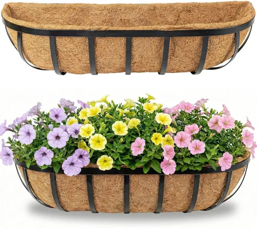 Vista 15 de HFHOME Maceta de 24 pulgadas para ventana, incluye forro de coco, caja de ventana de 24 pulgadas de diámetro con forros de fibra de coco, cesta
