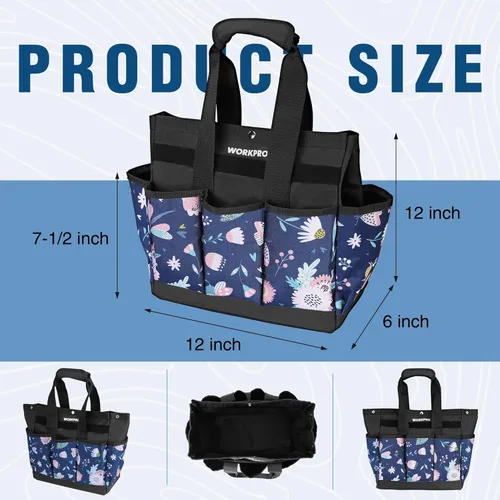 Vista 2 de WORKPRO Bolsa de herramientas de jardín, bolsa Oxford resistente de 9 bolsillos, soporte para kit de herramientas de jardinería, 12 x 12 x 6