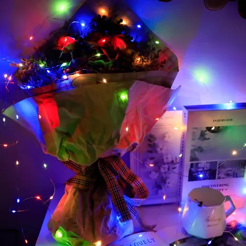 Vista 4 de Metaku 4 luces de hadas de 33 pies, funciona con pilas, 100 luces LED, luces parpadeantes, impermeables, luz de Navidad, mini luces decorativas