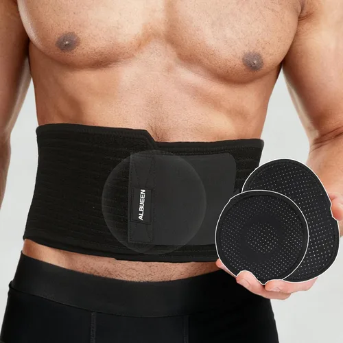 Vista 10 de Cinturón de hernia umbilical para hombres y mujeres, carpeta de soporte abdominal con 2 almohadillas de compresión para prevención de cirugía