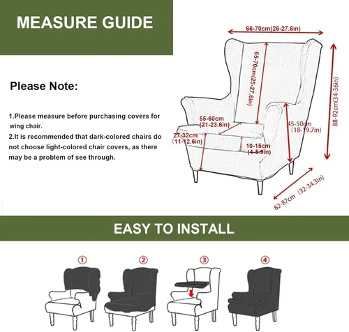 Vista 3 de HAOYONG Fundas impermeables para silla con respaldo de ala, 2 piezas, elásticas, antideslizantes, de elastano, lavables, fundas protectoras