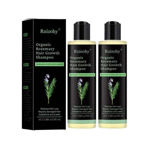 Vista 10 de Champú de romero y biotina para el crecimiento y adelgazamiento del cabello, sin sulfatos, fórmula vegana con queratina hidrolizada para espesar