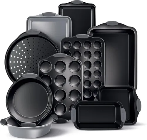 Vista 15 de Country Kitchen Juego de utensilios para hornear apilables antiadherentes, resistentes, duraderos, de fácil liberación, negro, 4 piezas