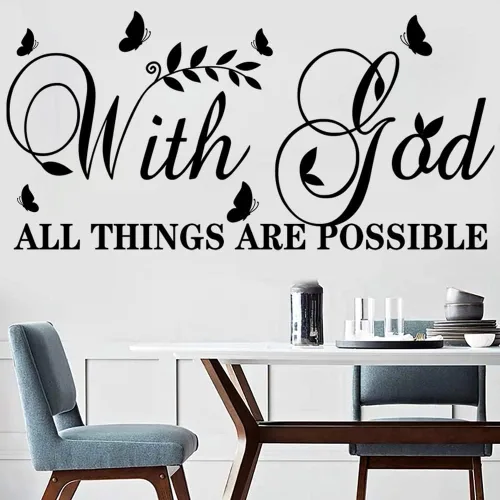 Vista 4 de Calcomanías inspiradoras de pared con texto en inglés «God All Things Possible»
