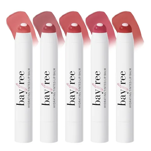 bayfree Bálsamo labial tintado, brillante, bombea los labios, ligero, hidrata y tiñe con aceite de semilla de jojoba, bálsamo labial vegano, cuidado
