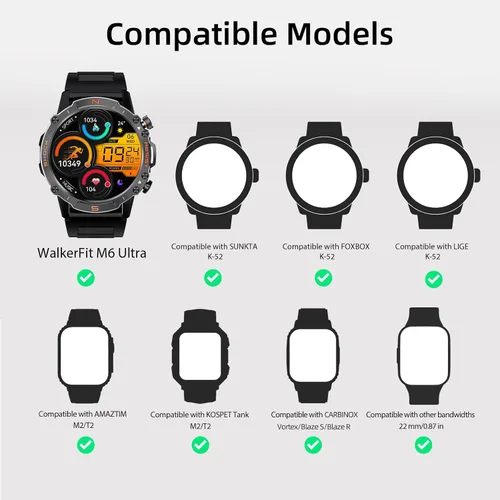 Vista 2 de Correa de reloj inteligente de 0.866 in, paquete de 2 correas de repuesto para reloj inteligente AMAZTIM M2/T2, compatible con SUNKTA K-52, correas