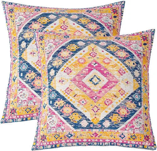Vista 15 de Erosebridal Paquete de 2 fundas de almohada bohemias de 16 x 16 pulgadas, fundas de almohada de mandala azul turquesa, fundas de cojín retro