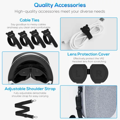 Vista 5 de FYOUNG Funda de transporte para PSVR2, paquete de accesorios y funda portátil para PS VR2 con cubierta protectora de lente, correa para el hombro