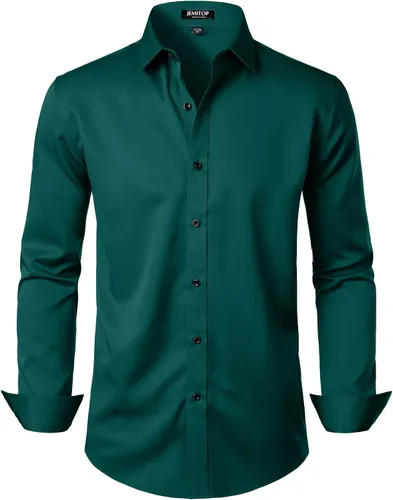 Vista 22 de JEMITOP Mens Stretch Wrinkle Free Dress Shirts Naranja quemado