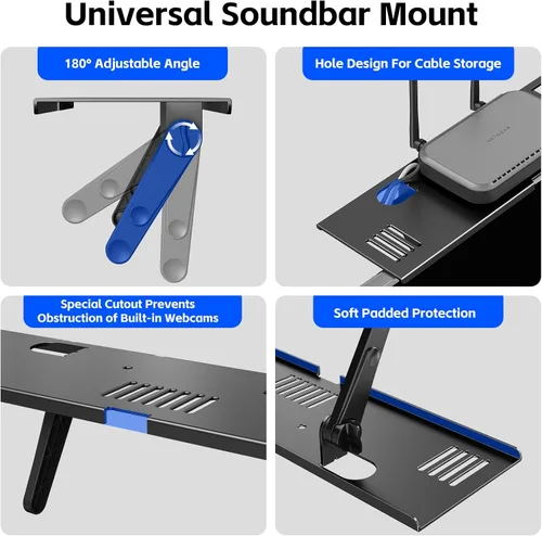 Vista 4 de Soporte Universal para Barra de Sonido - No Requiere Perforación, Ahorra Espacio, Estante Superior para TV, Marco de Acero que se Adapta a