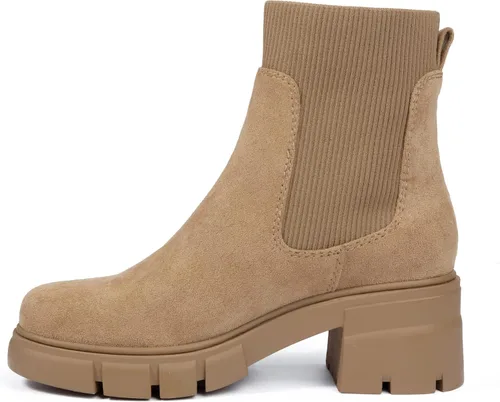 Vista 2 de REDTOP Botas Chelsea elásticas para mujer, tacón grueso, plataforma, suela de lengüeta, botines al tobillo