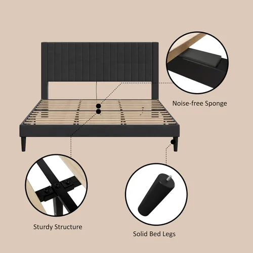 Vista 33 de Base de cama tamaño Queen tapizada en terciopelo con estación de carga, soporte de listones de madera, base de colchón, somier opcional, color blanco