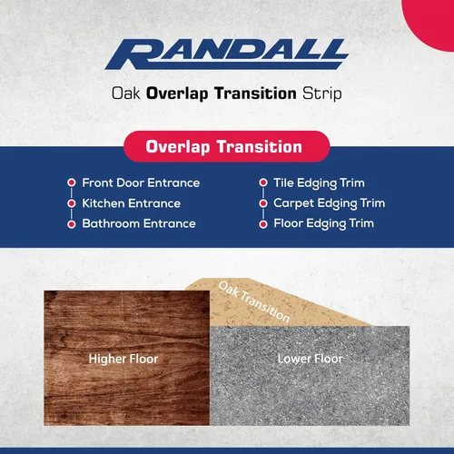 Vista 5 de Randall Manufacturing Co., Inc Superposición de roble Roble macizo Superposición de 3/4 pulgadas de alto Tira de transición de material 3