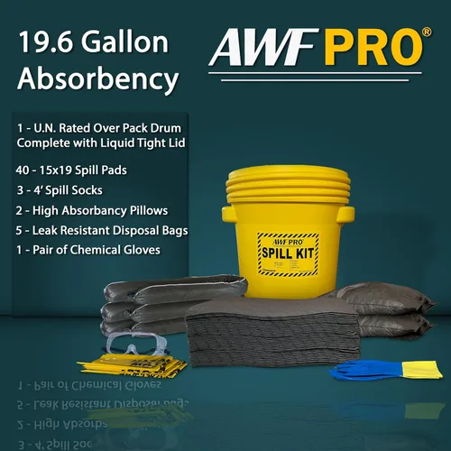 Vista 3 de AWF PRO Kit Universal de Derrames de 20 Galones, 59 Piezas – Tambor Aprobado por DOT de 20 Galones, Calcetines, Almohadillas y Cojines, y Accesorios