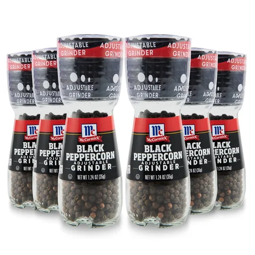 McCormick Molinillo de pimienta negra, 1.24 onzas (paquete de 6), un paquete de 6 botellas de vidrio de 1.24 onzas de molinillos de pimienta negra,