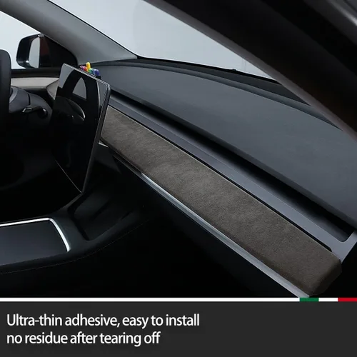 Vista 4 de Adhesivo interior negro para tablero de instrumentos, cubierta de panel de consola central, accesorios de decoración de moldeo para Alcantara Tesla