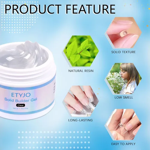 Vista 5 de Constructor de gel sólido para uñas, 1.76 oz de gran capacidad, transparente, antiadherente, 3D, para arte de uñas, extensión de uñas, gel duro
