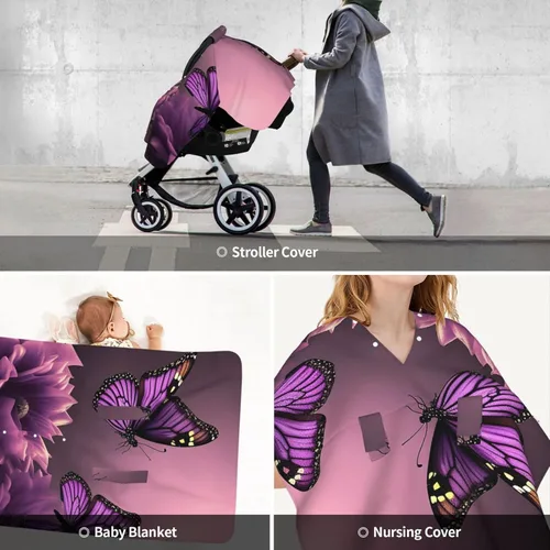 Vista 9 de Baby Car Seat Canopy Cover for Mom, Soft Breathable Nursing Breastfeeding Covers Multi Use Stroller Sun Shade Newborn Shower Gift，3D Flowers