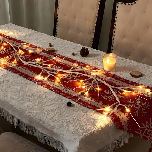Vista 2 de Guirnalda de abedul iluminada de 6 pies, 48 luces LED, funciona con pilas con temporizador para decoración de mesa de chimenea de Navidad, uso