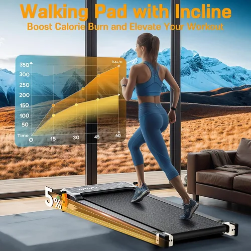 Vista 2 de FUNRAY Walking Pad with Incline, Under Desk Treadmill with 2 Control Options, Ultra Slim Design and Double Shock Absorption, LED Display, Powerful