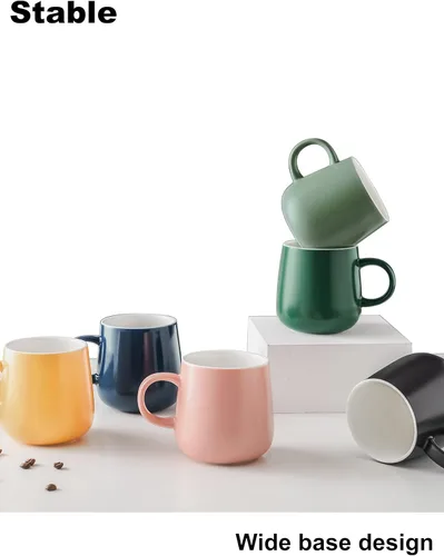 Vista 3 de T-WARE Tazas de café de 12 onzas, juego de 4 tazas negras cerosas, tazas de café de cerámica, tazas de café de color sólido