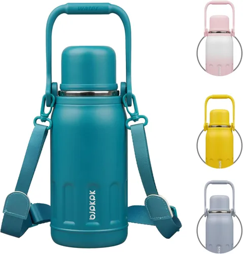 Vista 17 de BJPKPK Botella de agua aislada de acero inoxidable de 27 onzas con asa y tapa de taza, botella térmica de metal de viaje, perla morada
