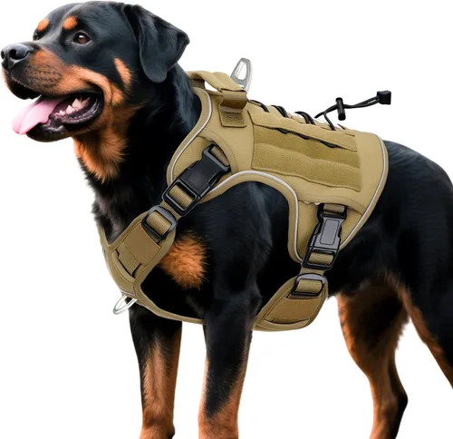 Vista 45 de Arnés táctico para perros grandes, chaleco reflectante ajustable sin tirones con sistema Molle, control de grado militar K9 para entrenamiento