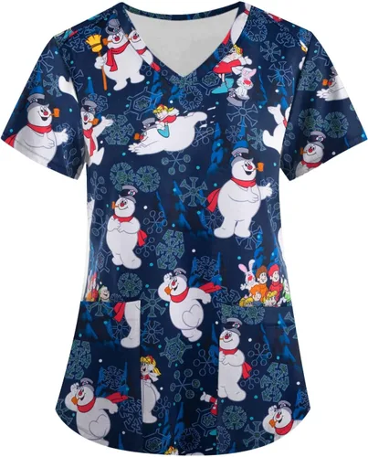 Ropa quirúrgica de Navidad para mujer, talla grande, V-Ncek, manga corta, ropa de trabajo, uniforme de enfermería con bolsillo, S-5XL