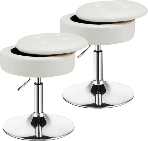 Vista 11 de COSTWAY Taburete de bar de altura de mostrador, de piel sintética copetuda de 20 a 26 pulgadas de alto, silla giratoria ajustable con bandeja